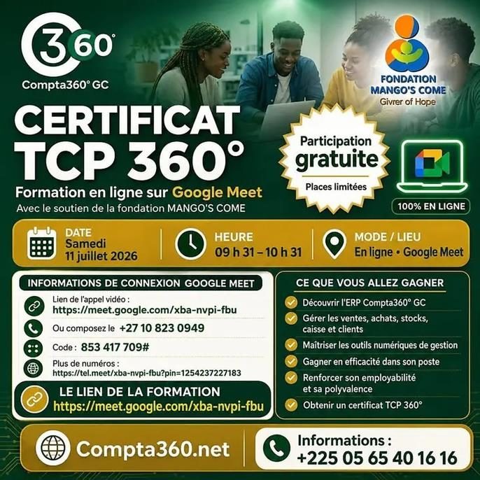 Affiche de la formation certifiante TCP 360° du 11 juillet 2026